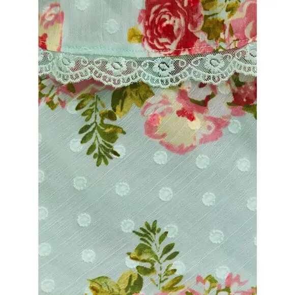 Torrid Off Shoulder Sheer Lace Swiss Dot Top Plus Size 2 2X Green Pink Boho Chic - Picture 3 of 10